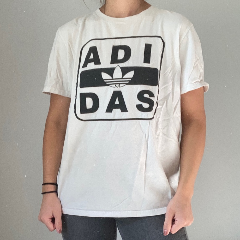 White + Black Adidas Graphic Sporty Short Sleeve Tee Shirt